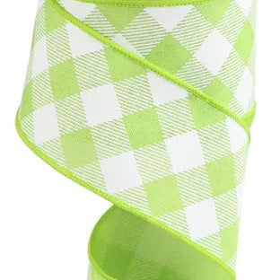 2.5"X10YD DIAGONAL CHECK ON ROYAL - BRIGHT GREEN/WHITE - RGA1265H2