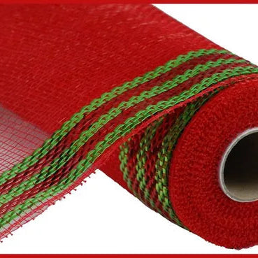 10"X10YD BORDER STRIPE METALLIC MESH - RED/LIME - RE850334