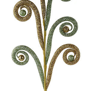 28.5"L GLITTER TUBING COIL/BALL SPRAY - SAGE GREEN/GOLD - XS1443AR