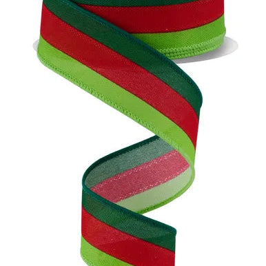 1.5"X10YD FAUX 3-IN-1 VERTICAL STRIPE - EMERALD/RED/LIME - RGE160906