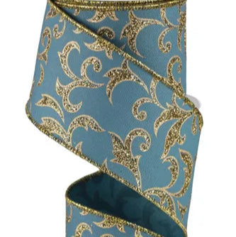 2.5"X10YD ACANTHUS LEAF - SMOKE BLUE/GOLD - RGE1843RA