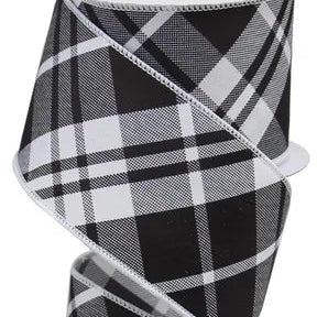 2.5"X10YD PRINTED DIAGONAL PLAID - BLACK/WHITE - RGB105127