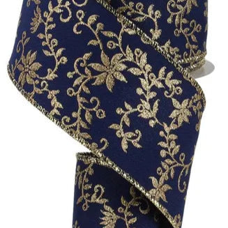 2.5"X10YD MINI POINSETTIA W/SWIRL - NAVY/GOLD - RGE110219