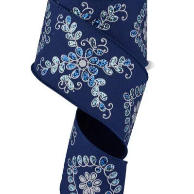 2.5"X10YD ORNATE LOOP DIAMOND - NAVY BLUE/SILVER/WHITE - RGE192419