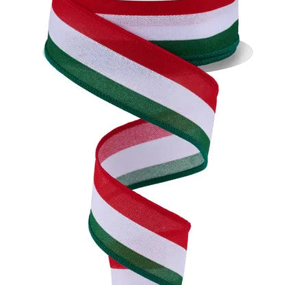 1.5"X10YD FAUX 3-IN-1 VERTICAL STRIPE - EMERALD/WHITE/RED - RGE16084N