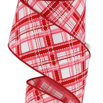 2.5"X10YD DIAGONAL DASH PLAID - WHITE/MULTI PINK/RED - RGE185015