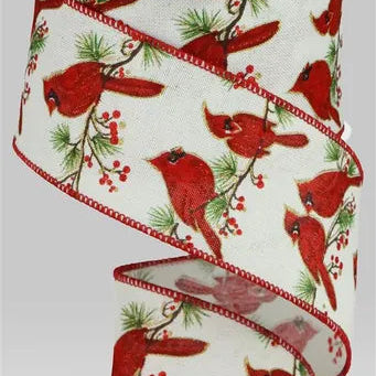 2.5"X10YD CARDINAL W/BRANCH ON ROYAL - WHITE/RED/GREEN/BROWN/GOLD - RGC108727