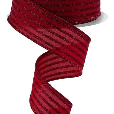 1.5"X10YD GLITTER VERTICAL STRIPE - CRANBERRY - RGF1970Y6