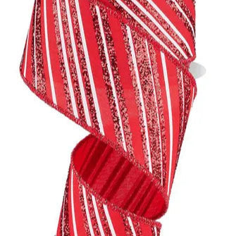 2.5"X10YD DIAGONAL LINES - RED/WHITE - RGE185924