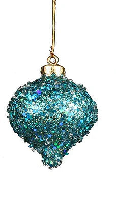 GLITTER/BEAD ORNAMENT - AQUA/BLUE - XY5290A1-1