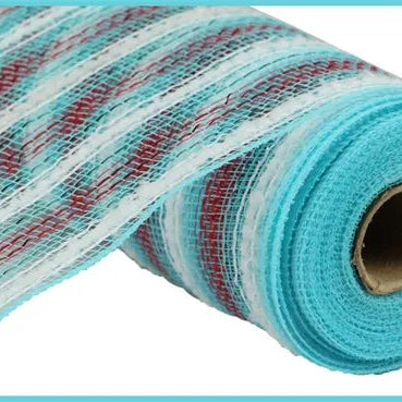 10.25"X10YD METALLIC/SNOWDRIFT STRIPE - ICE BLUE/WHITE/RED - RY8111N7
