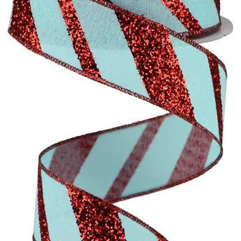 1.5"X10YD DIAGONAL GLITTER ON ROYAL - ICE BLUE/RED - RGA1502H1