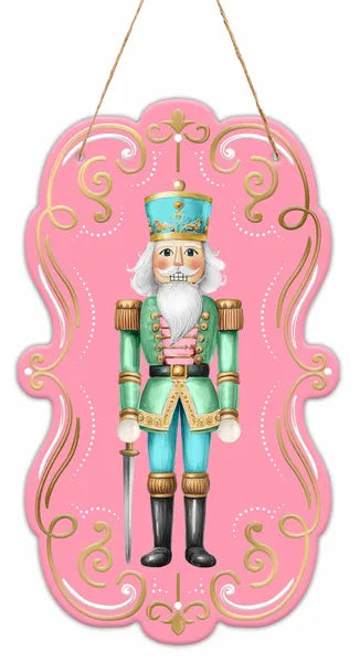 11.5"H X 6.75"L NUTCRACKER FRAME SIGN - PINK/ICE BLUE/MINT/GOLD/WHITE - MD179322