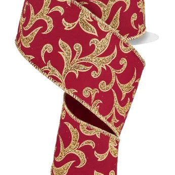 2.5"X10YD ACANTHUS LEAF - WINE/GOLD - RGE184372