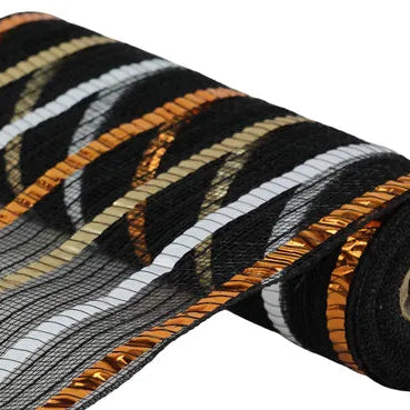 10.5"X10YD WIDE FOIL/FAUX JUTE MESH - ORANGE/BLACK/WHITE/GOLD - RY8036FC