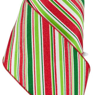 4"X10YD DIAGONAL STRIPE - WHITE/EMERALD/LIME/RED - RGE1826HF