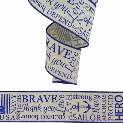 2.5"X10YD NAVY ON ROYAL BURLAP - NATURAL/BLUE - RG01824NF