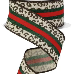 1.5"X10YD LEOPARD/CENTER STRIPE/ROYAL - CREAM/RED/EMERALD/BROWN - RGC1855C2
