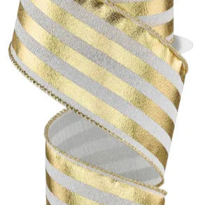 2.5"X10YD METALLIC VERTICAL STRIPES - SILVER/GOLD - RGE144708