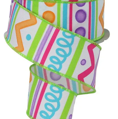 1.5"X10YD MULTI STRIPES - WHITE/PURPLE/GREEN/PINK/TURQUOISE - RGE109133