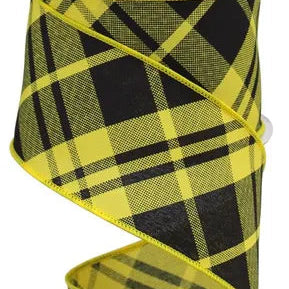 2.5"X10YD PRINTED DIAGONAL PLAID - SUN YELLOW/BLACK - RGB10518N