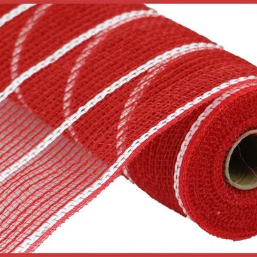 10.25"X10YD POLY/FAUX JUTE/MATTE MESH - RED/WHITE - RY832949