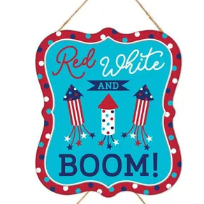 7"H X 6"L EMBOSSED TIN PATRIOTIC - RED/LT BLUE/NAVY - BOOM - MD1046