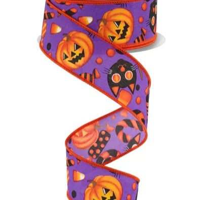 1.5"X10YD PUMPKIN/CAT/CANDY - PURPLE/MULTI - RGF130823