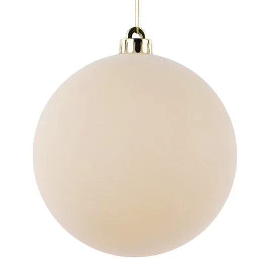 150MM SMOOTH FLOCKED BALL ORNAMENT - CREAM - XH1150HY