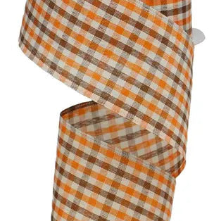 2.5"X10YD WOVEN GINGHAM CHECK - ORANGE/BROWN/IVORY - RGA1103YJ