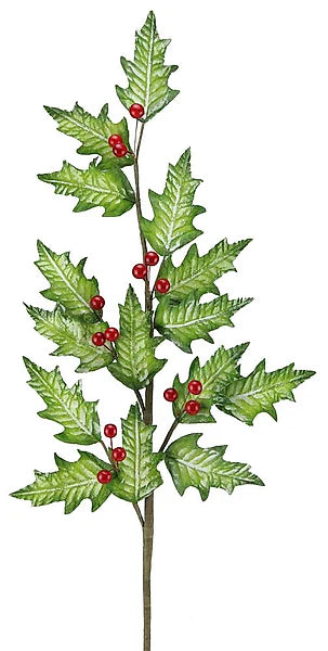 32"L BERRY/HOLLY LEAF SPRAY - RED/GREEN/WHITE - XS0842