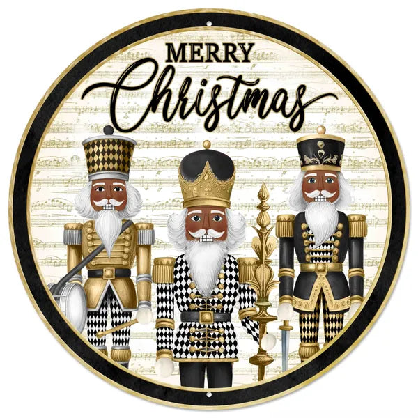 12"DIA HARLEQUIN NUTCRACKERS SIGN - WHITE/BLACK/GOLD/BROWN - MD177502