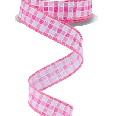 7/8"X10YD SMALL CHECK/FOAM LINES - WHITE/MULTI PINK - RGH717722