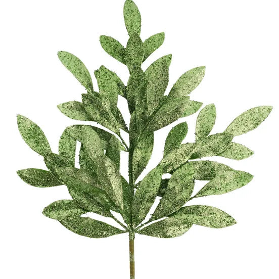 23"L GLITTER BAY LEAF SPRAY - GREEN - XS618206