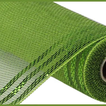 10"X10YD BORDER STRIPE METALLIC MESH - MOSS/APPLE W/LIME GREEN - RE850249