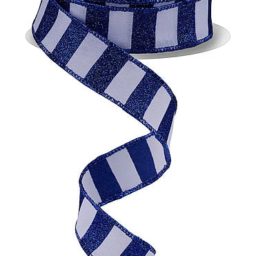 7/8"X10YD HORIZONTAL GLITTER STRIPES - WHITE/ROYAL BLUE - RGF7966WR