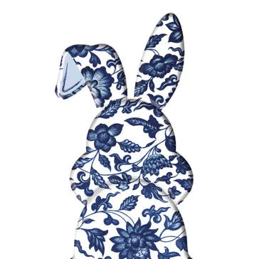 15"HX7.9"L CHIOISERIE BUNNY BOTTOM - WHITE/NAVY BLUE/PALE BLUE - MD1543E3