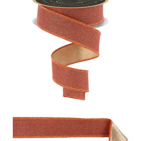 1.5"X10YD FINE GLITTER/FUSED - TERRACOTTA/GOLD - D'LUX RIBBON - LX3026WE