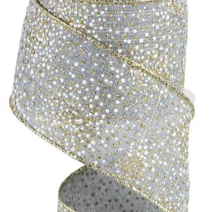 2.5"X10YD GLITTER DOTS/ROYAL BURLAP - GOLD/LASER GOLD/NEW GREY - RGC1910NJ