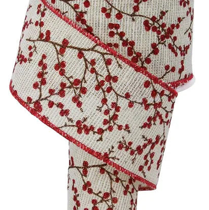 2.5"X10YD BERRY BRANCHES - IVORY/RED/BROWN - RGE1040
