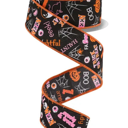 1.5"X10YD HALLOWEEN WORDS - BLACK/PINK/ORANGE/LIGHT PINK - RGF1304J6