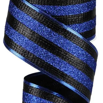 2.5"X10YD GLITTER STRIPES - BLACK/ROYAL BLUE - RG08031M9