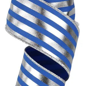 2.5"X10YD METALLIC VERTICAL STRIPES - ROYAL BLUE/SILVER - RGE14296W