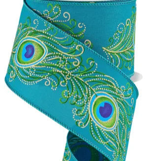 2.5"X10YD PEACOCK FEATHER - DARK TEAL/GREEN/BLUE/GOLD - RGF107934