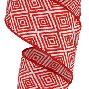 2.5"X10YD DIAMOND - WHITE/RED - RGB111027