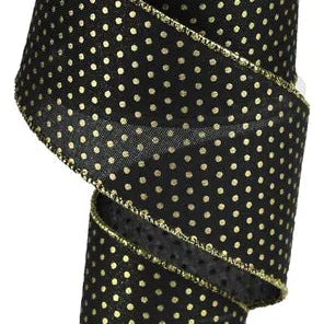 2.5"X10YD ROYAL SWISS DOTS - BLACK/GOLD - RG0190802
