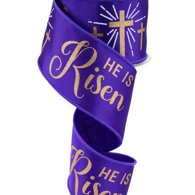 2.5"X10YD HE IS RISEN - PURPLE/GOLD - RGF151823