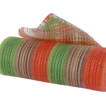 10"x10YD VERTICAL STRIPE MESH - GREEN/ORANGE/NATURAL - RE13851N