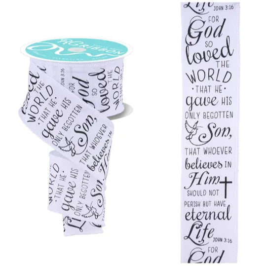 2.5"X10YD ROYAL BURLAP JOHN 3:16 - WHITE/BLACK - RG0148527