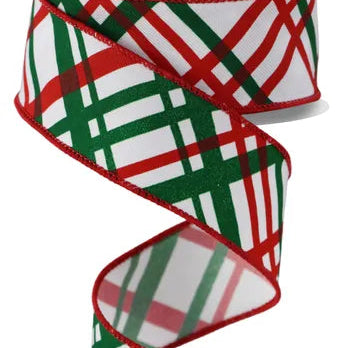 1.5"X10YD WINDOWPANE PLAID (DIAGONAL) - WHITE/RED/EMERALD - RGE1652K2